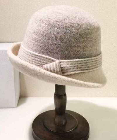 Comprar chapéu feltro feminino cloche lã aba curta faixa listrada copa arredondada inverno vinho bege preto promoção ANELLIMN