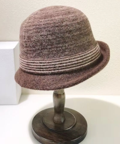 Comprar chapéu feltro feminino cloche lã aba curta faixa listrada copa arredondada inverno vinho bege preto promoção ANELLIMN