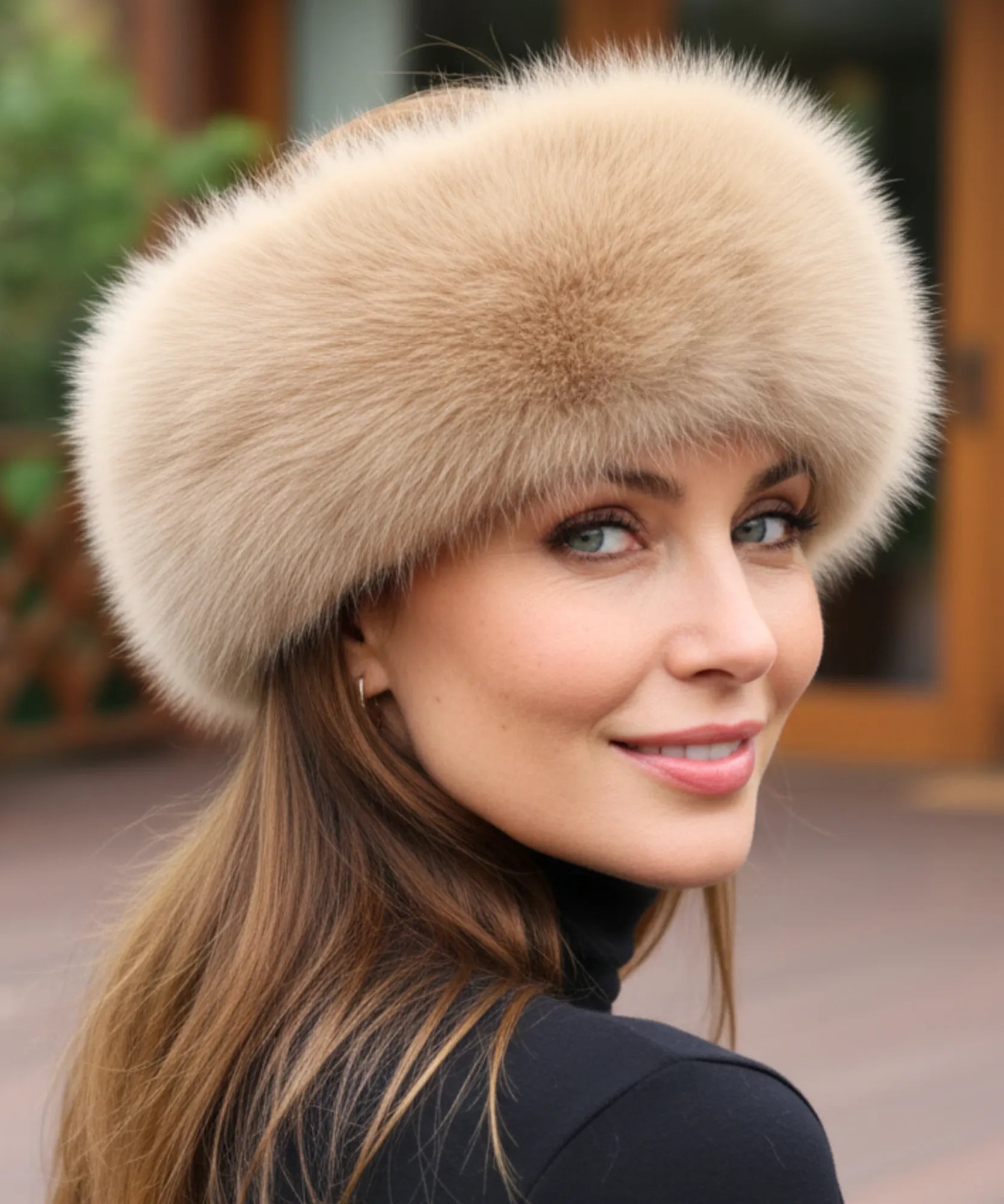Comprar Chapéu feminino de pelo sintético luxo para inverno, com borda volumosa, acabamento sofisticado e circunferência de 58 cm ANELLIMN