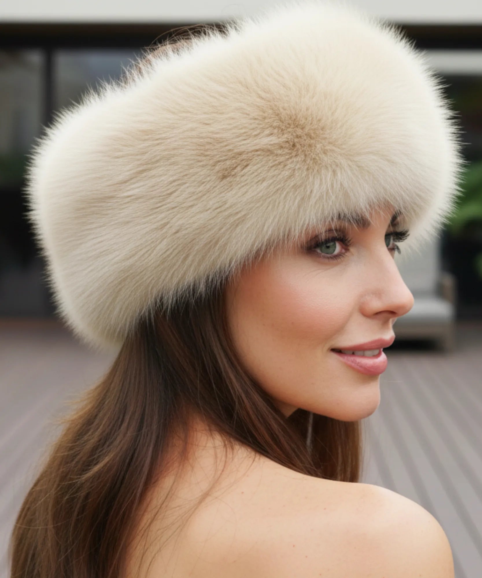 Comprar Chapéu feminino de pelo sintético luxo para inverno, com borda volumosa, acabamento sofisticado e circunferência de 58 cm ANELLIMN