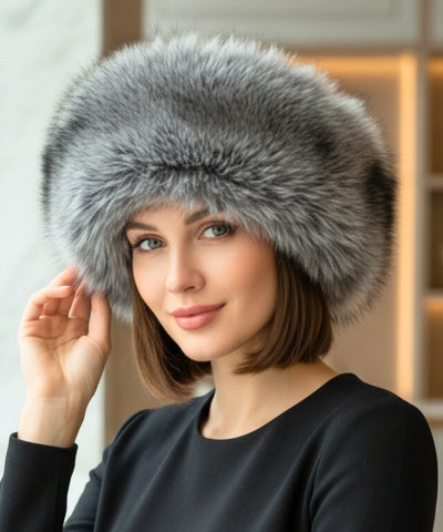 Chapéu feminino de pelo sintético luxo para inverno, com borda volumosa, acabamento sofisticado e circunferência de 58 cm ANELLIMN
