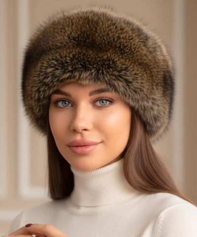 Chapéu feminino de pelo sintético luxo para inverno, com borda volumosa, acabamento sofisticado e circunferência de 58 cm ANELLIMN
