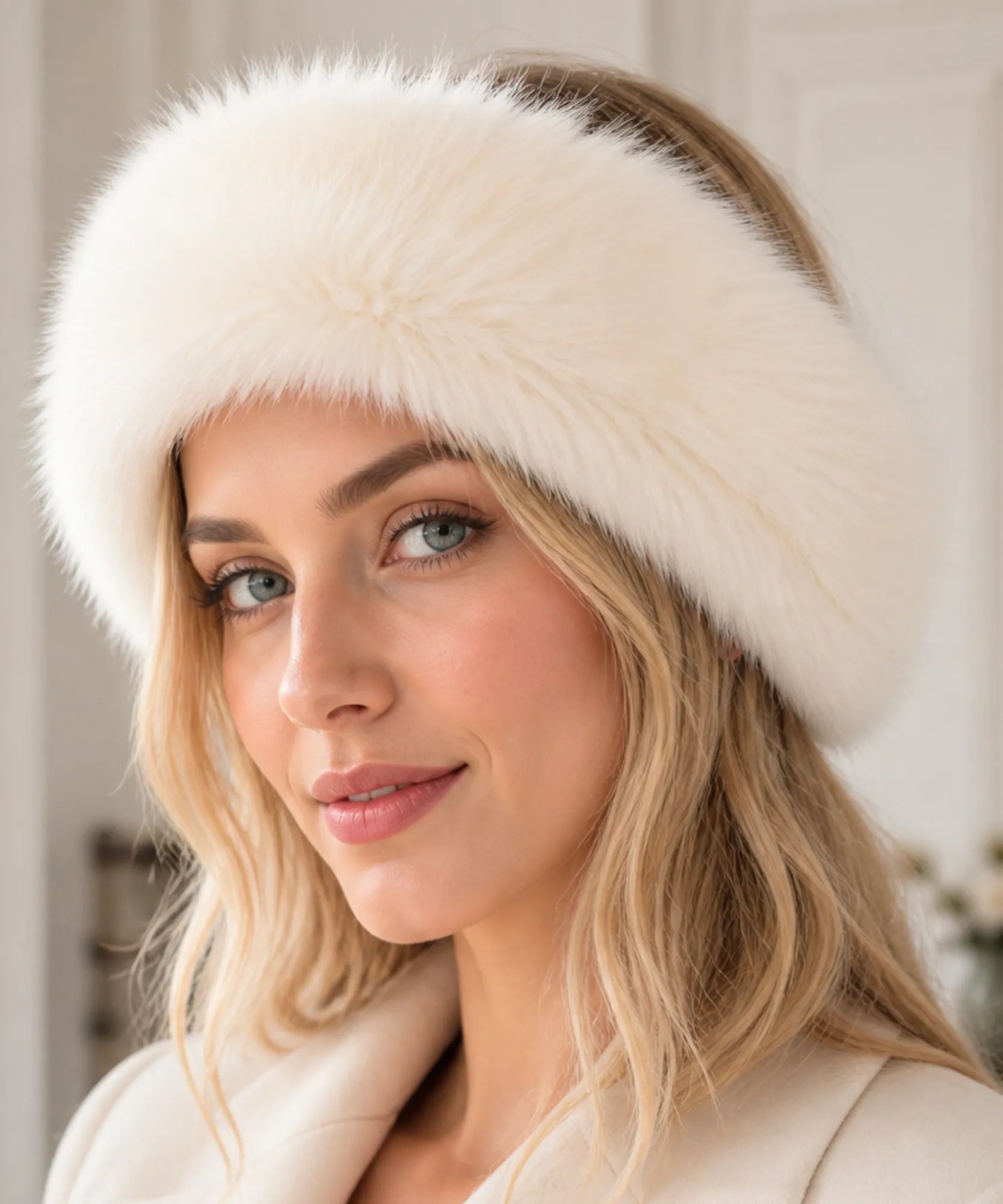 Comprar Chapéu feminino de pelo sintético luxo para inverno, com borda volumosa, acabamento sofisticado e circunferência de 58 cm ANELLIMN