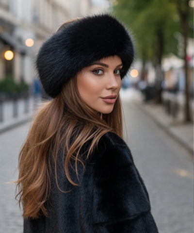 Chapéu feminino de pelo sintético luxo para inverno, com borda volumosa, acabamento sofisticado e circunferência de 58 cm ANELLIMN
