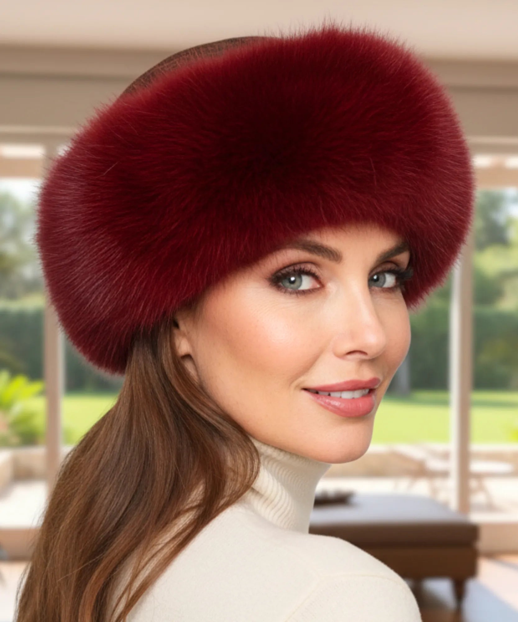 Comprar Chapéu feminino de pelo sintético luxo para inverno, com borda volumosa, acabamento sofisticado e circunferência de 58 cm ANELLIMN
