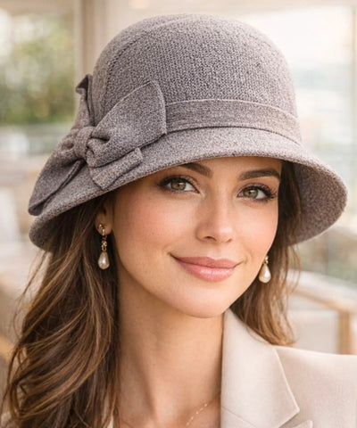 Comprar chapéu feminino vintage cloche com laço lateral tecido respirável elegante para outono inverno eventos e passeios barato ANELLIMN

