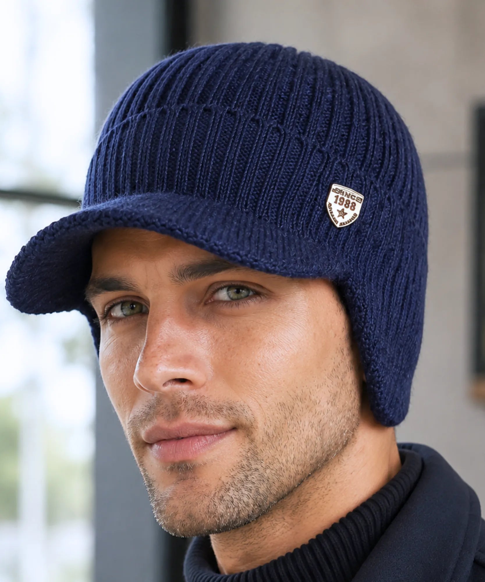 Comprar chapéu masculino gorro tricô canelado com aba protetor de orelha térmico inverno barato promoção Anellimn
