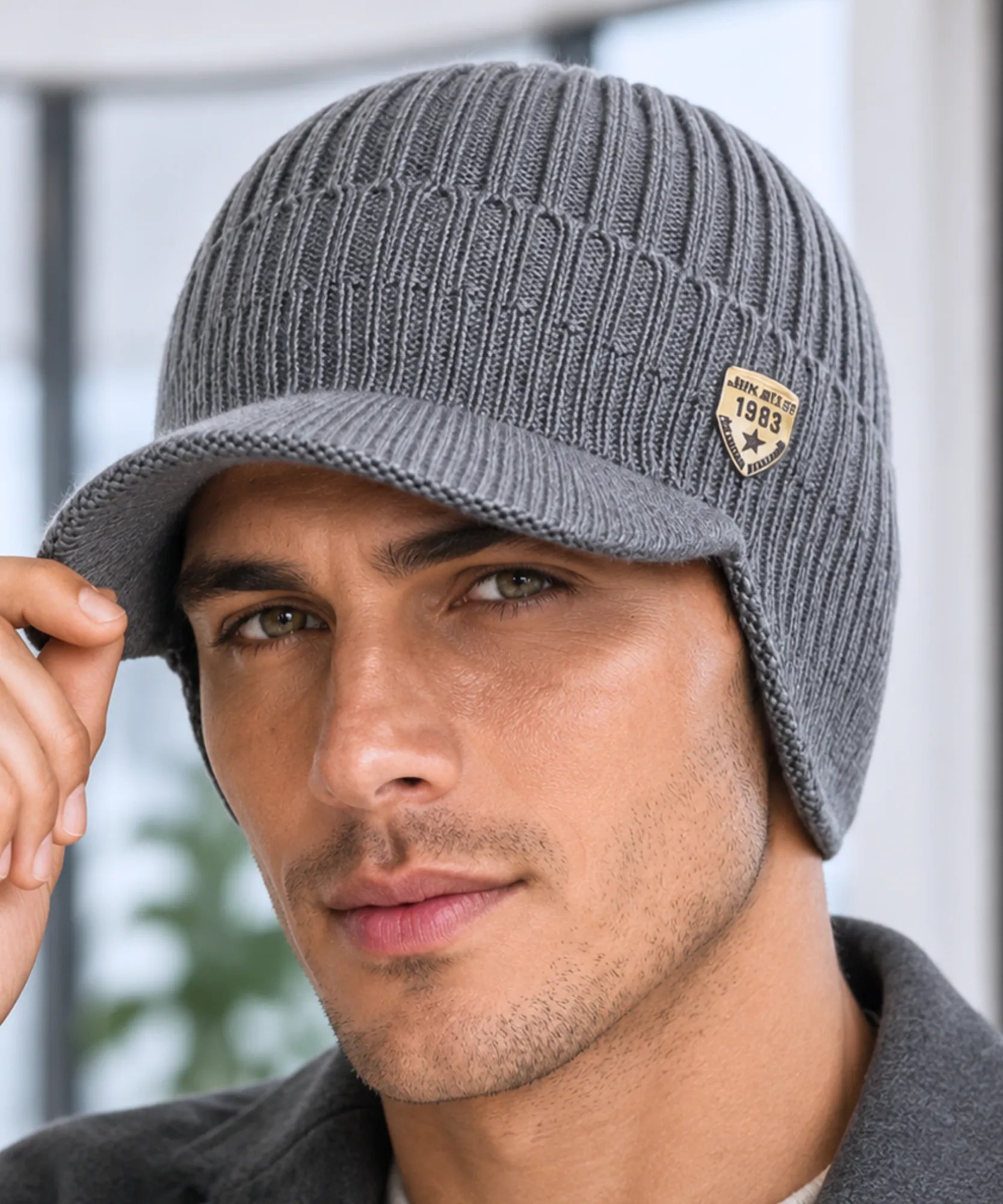 Comprar chapéu masculino gorro tricô canelado com aba protetor de orelha térmico inverno barato promoção Anellimn