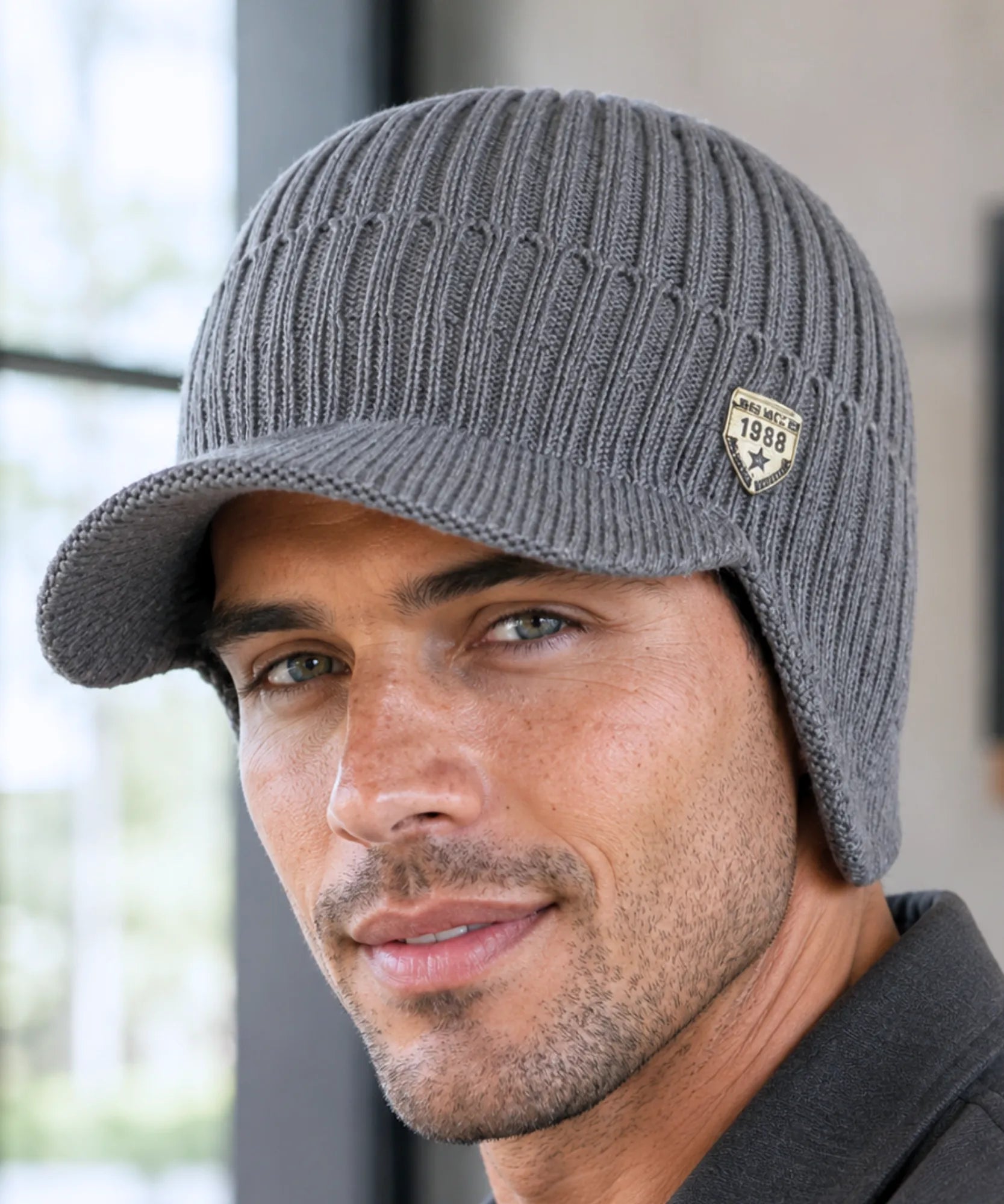 Comprar chapéu masculino gorro tricô canelado com aba protetor de orelha térmico inverno barato promoção Anellimn