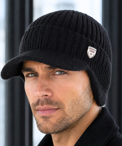 Comprar chapéu masculino gorro tricô canelado com aba protetor de orelha térmico inverno barato promoção Anellimn