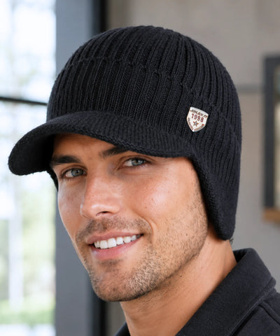 Comprar chapéu masculino gorro tricô canelado com aba protetor de orelha térmico inverno barato promoção Anellimn