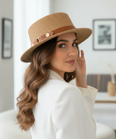 Comprar chapéu de palha feminino panamá aba média dobrável com faixa decorativa leve respirável verão praia em promoção ANELLIMN