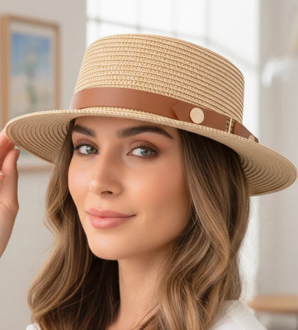 Comprar chapéu de palha feminino panamá aba média dobrável com faixa decorativa leve respirável verão praia em promoção ANELLIMN