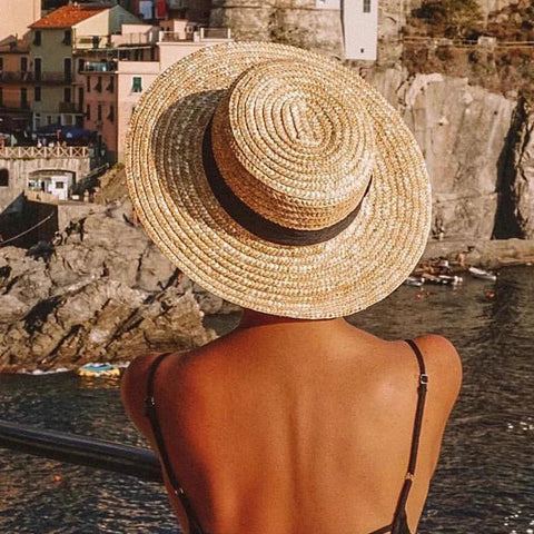 Comprar chapéu panamá feminino de palha com fita preta vintage elegante para verão praia e passeios barato ANELLIMN