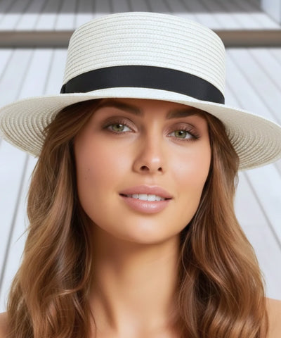 Comprar chapéu panamá feminino de palha com fita preta vintage elegante para verão praia e passeios barato ANELLIMN