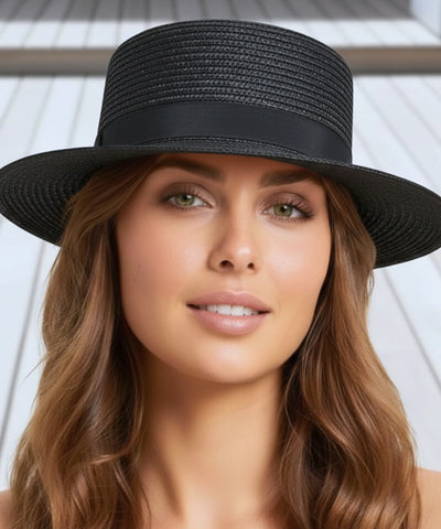 Comprar chapéu panamá feminino de palha com fita preta vintage elegante para verão praia e passeios barato ANELLIMN