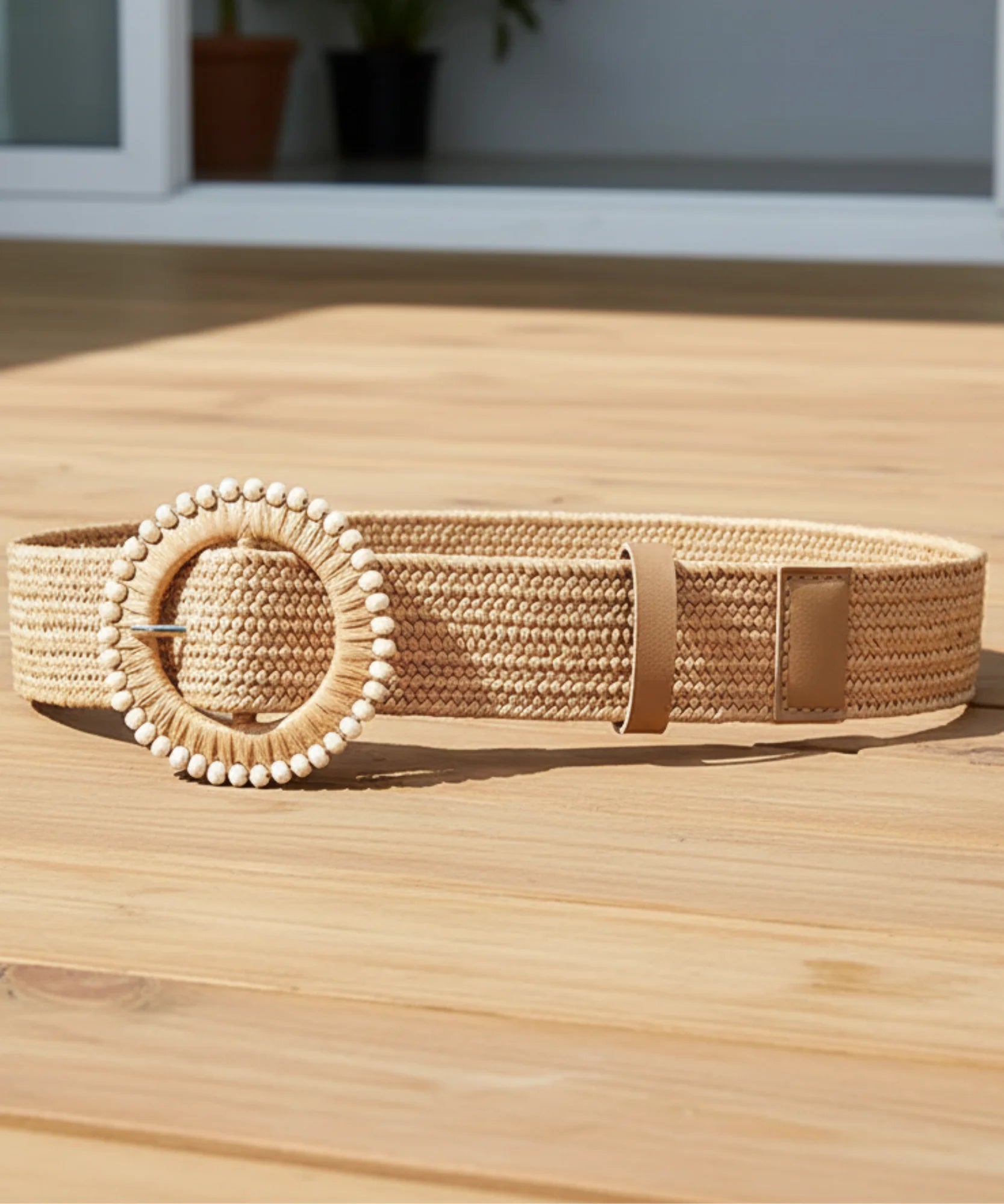 Comprar Cinto Boho Feminino Largo Palha Trançada Natural fivela redonda decorativa cintura alta estilo bohemian barato ANELLIMN