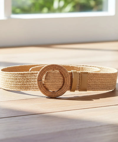 Comprar Cinto Boho Feminino Largo Palha Trançada Natural fivela redonda decorativa cintura alta estilo bohemian barato ANELLIMN