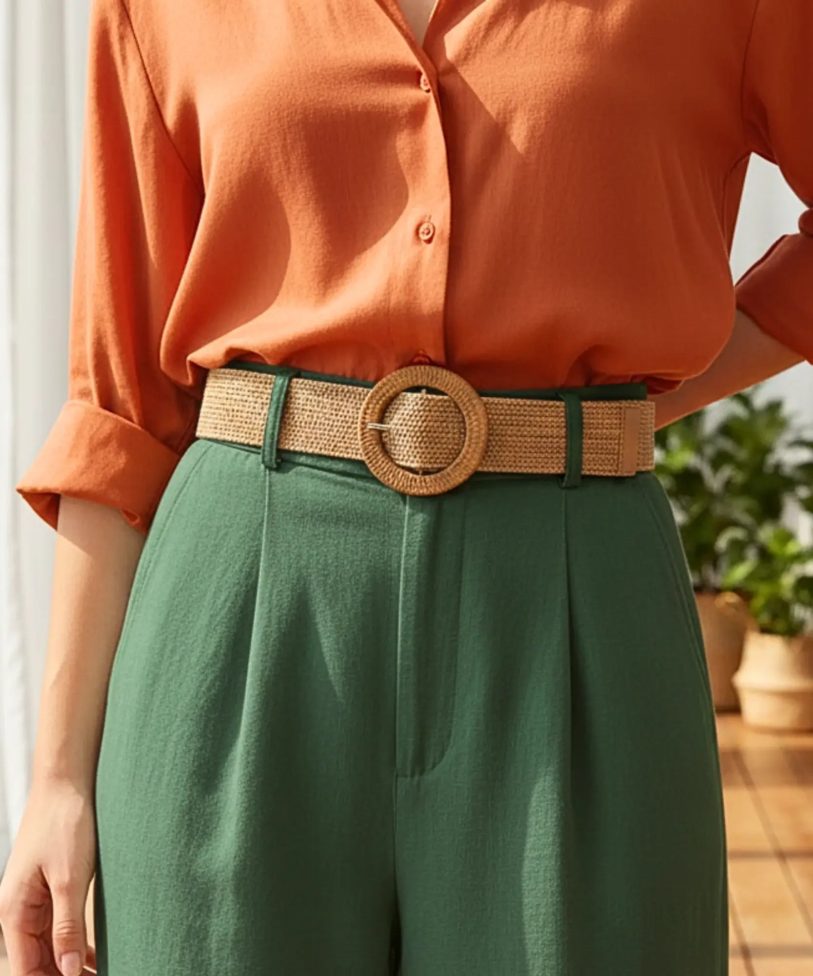 Comprar Cinto Boho Feminino Largo Palha Trançada Natural fivela redonda decorativa cintura alta estilo bohemian barato ANELLIMN