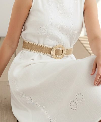 Comprar Cinto Boho Feminino Largo Palha Trançada Natural fivela redonda decorativa cintura alta estilo bohemian barato ANELLIMN