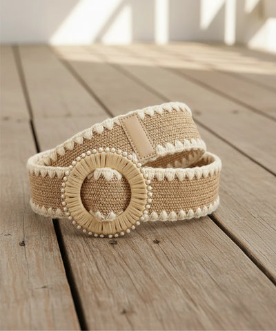 Comprar Cinto Boho Feminino Largo Palha Trançada Natural fivela redonda decorativa cintura alta estilo bohemian barato ANELLIMN