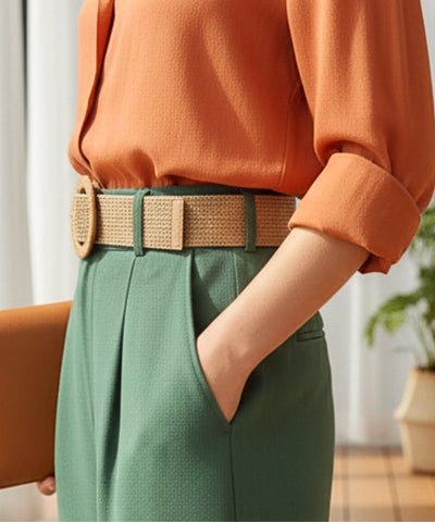 Comprar Cinto Boho Feminino Largo Palha Trançada Natural fivela redonda decorativa cintura alta estilo bohemian barato ANELLIMN