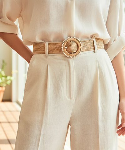 Comprar Cinto Boho Feminino Largo Palha Trançada Natural fivela redonda decorativa cintura alta estilo bohemian barato ANELLIMN