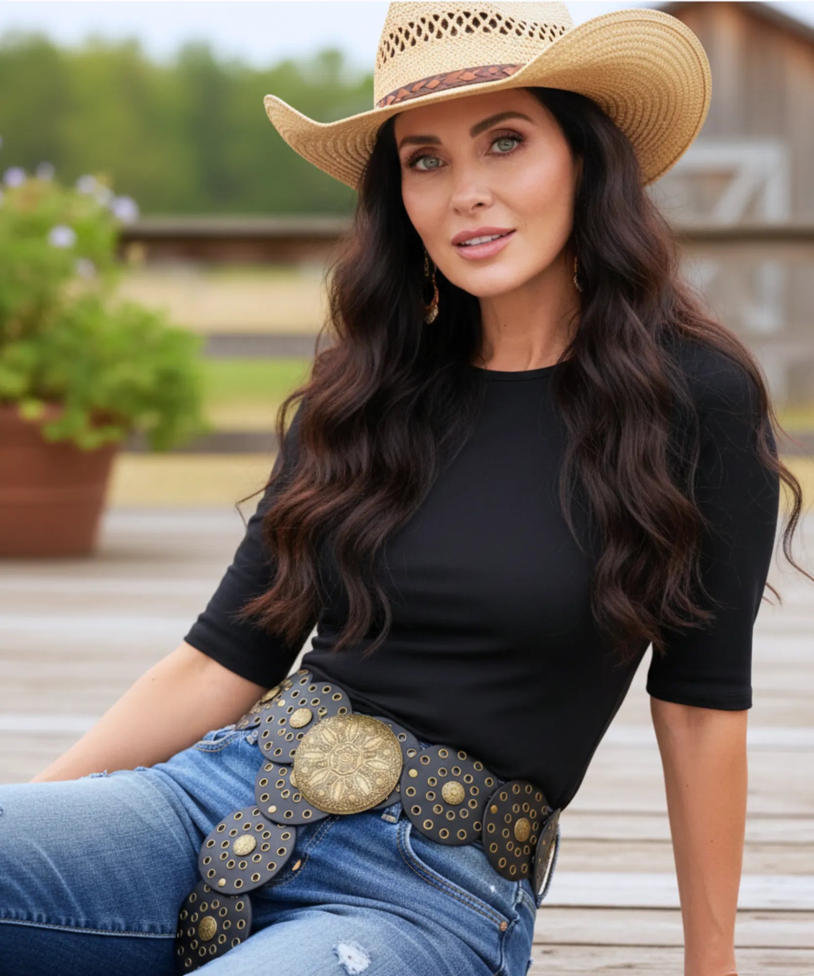 Comprar Cinto Country Feminino Couro Fivela Dourada Western Cowboy ajustável confortável rodeio festa