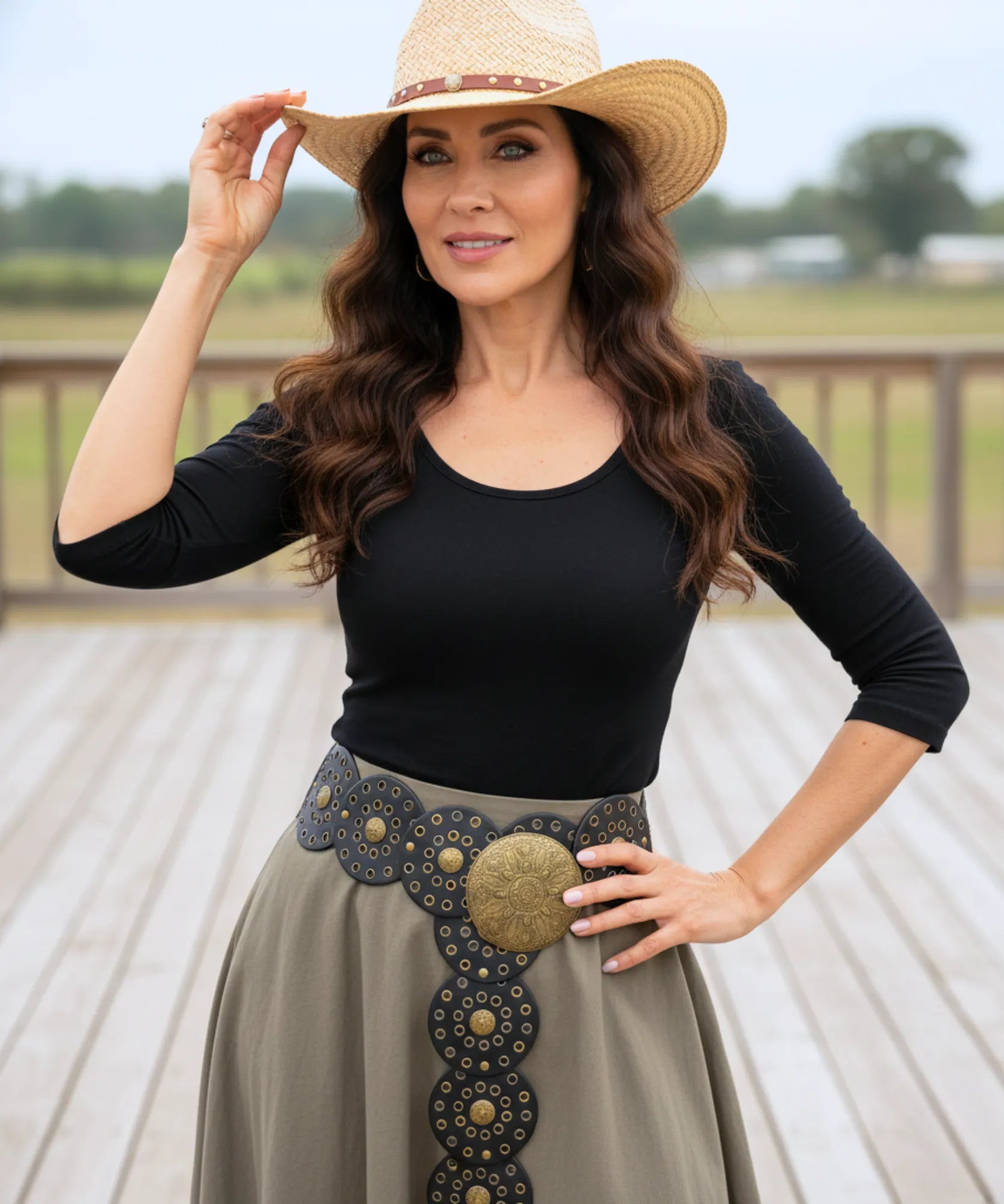 Comprar Cinto Country Feminino Couro Fivela Dourada Western Cowboy ajustável confortável rodeio festa