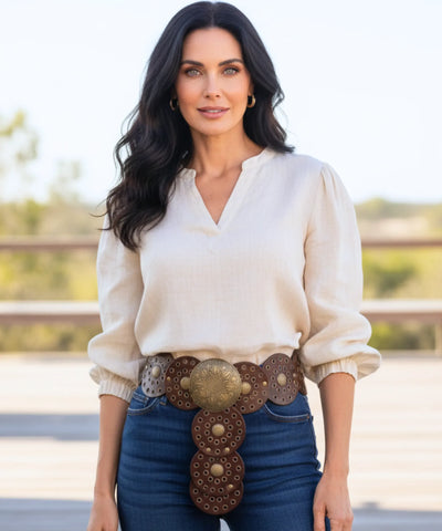 Comprar Cinto Country Feminino Couro Fivela Dourada Western Cowboy ajustável confortável rodeio festa