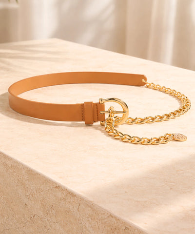 Comprar cinto feminino corrente dourada couro sintético fivela ajustável fino elegante para vestido barato ANELLIMN