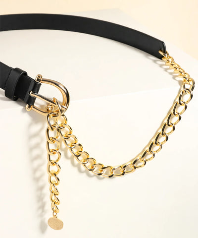 Comprar cinto feminino corrente dourada couro sintético fivela ajustável fino elegante para vestido barato ANELLIMN