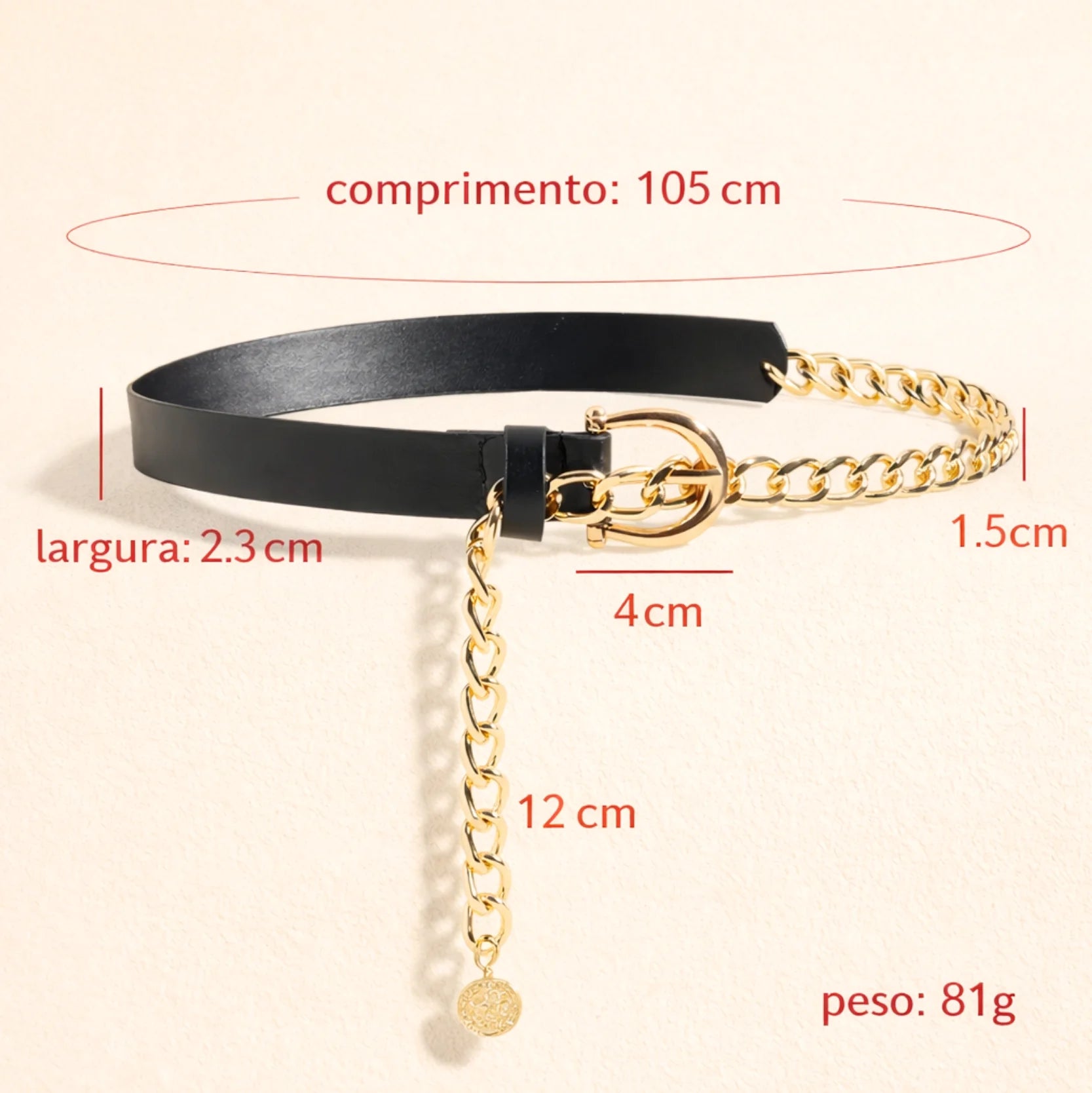 Comprar cinto feminino corrente dourada couro sintético fivela ajustável fino elegante para vestido barato ANELLIMN