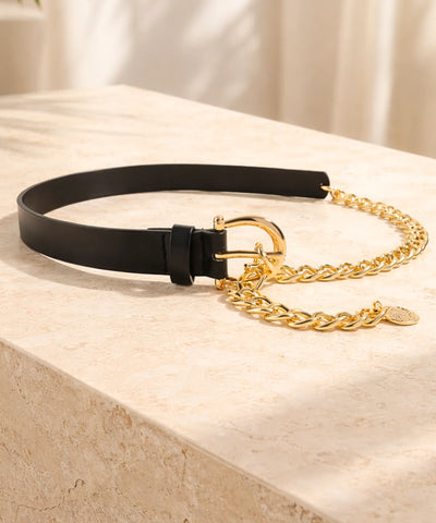Comprar cinto feminino corrente dourada couro sintético fivela ajustável fino elegante para vestido barato ANELLIMN