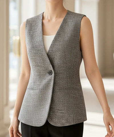 Comprar colete alfaiataria feminino linho mesclado sem mangas decote V alongado em promoção ZARA