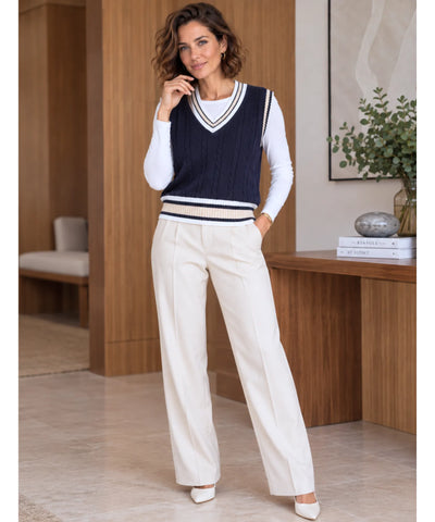 Comprar colete de tricô feminino sem manga inverno azul marinho barato Anellimn