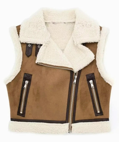 Colete Feminino Peluciado Zíper Bolsos Confortável Elegante | Kety