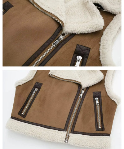 Colete Feminino Peluciado Zíper Bolsos Confortável Elegante | Kety