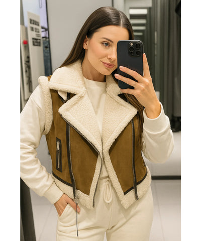 Colete Feminino Peluciado Zíper Bolsos Confortável Elegante | Kety