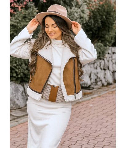 Colete Feminino Peluciado Zíper Bolsos Confortável Elegante | Kety