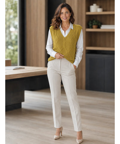 Comprar colete feminino tricot gola V sem manga com textura encorpada para sobreposição elegante de outono e inverno ANELLIMN