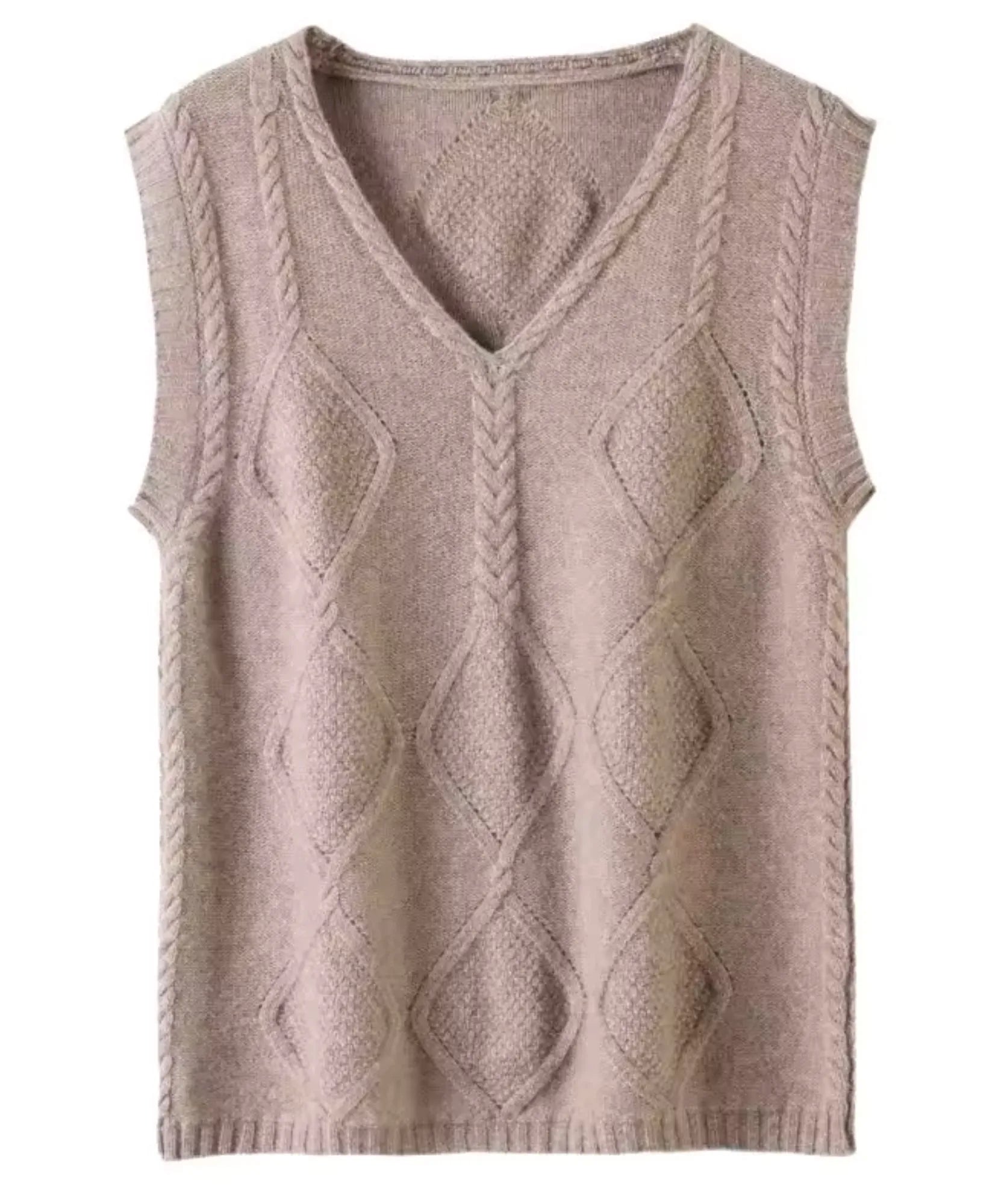 Comprar colete feminino tricot gola V sem manga com textura encorpada para sobreposição elegante de outono e inverno ANELLIMN