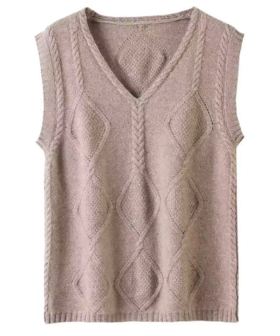 Comprar colete feminino tricot gola V sem manga com textura encorpada para sobreposição elegante de outono e inverno ANELLIMN