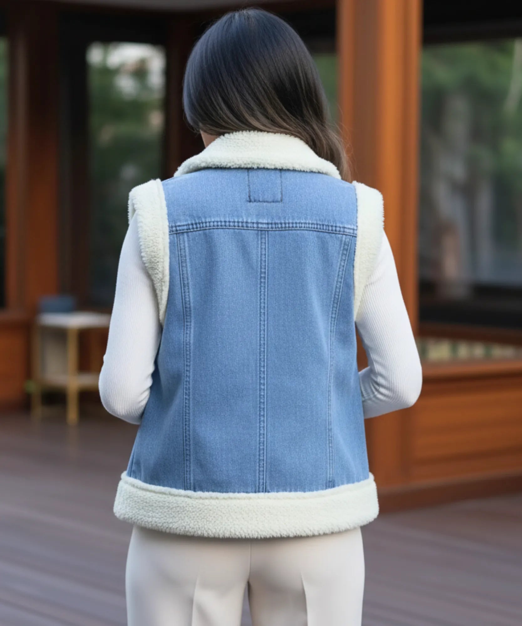 Comprar colete jeans feminino com forro de pelúcia térmica para dias de frio ZARA