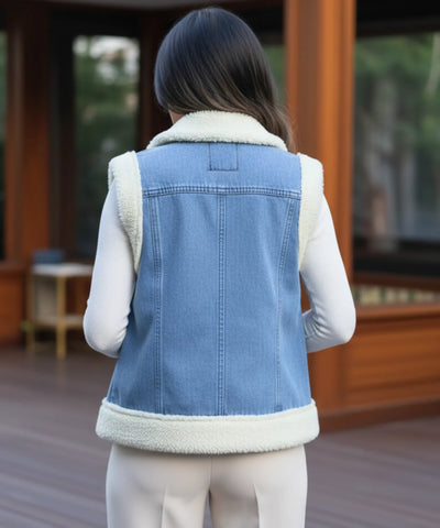 Comprar colete jeans feminino com forro de pelúcia térmica para dias de frio ZARA