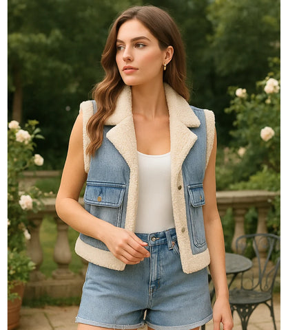 Comprar colete jeans feminino com forro de pelúcia térmica para dias de frio em promoção ZARA
