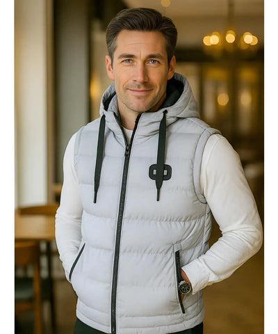 Comprar colete masculino puffer cinza capuz térmico inverno outdoor casual trabalho barato em promoção ZARA
