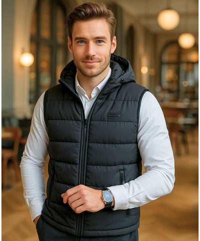 Comprar colete masculino puffer preto capuz térmico inverno outdoor casual trabalho barato em promoção ZARA
