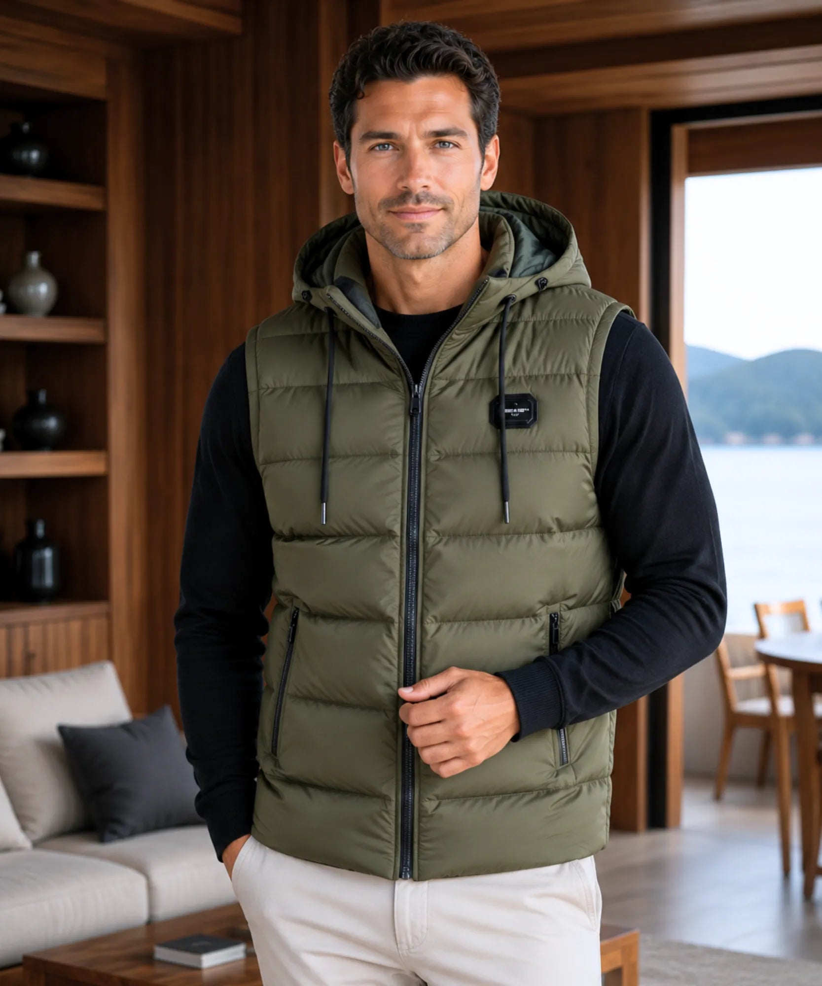 Comprar colete masculino puffer capuz térmico inverno outdoor casual trabalho barato em promoção Anellimn