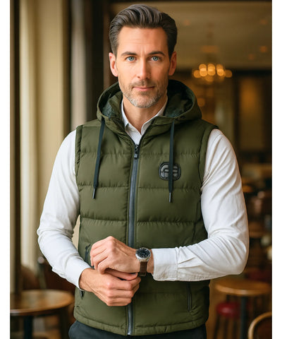 Comprar colete masculino puffer verde capuz térmico inverno outdoor casual trabalho barato em promoção ZARA
